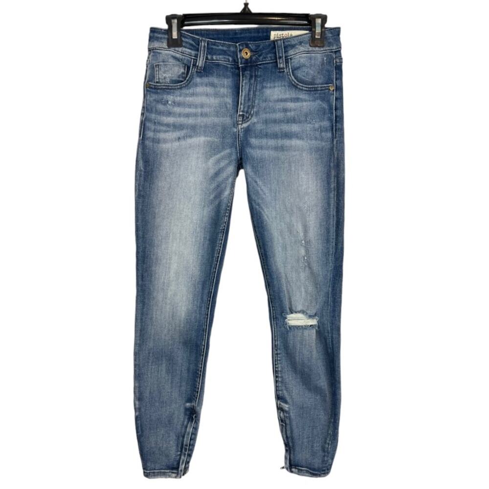 Pistola Distressed Zipper Ankle Skinny Jeans Size 28 - Picture 2 of 10